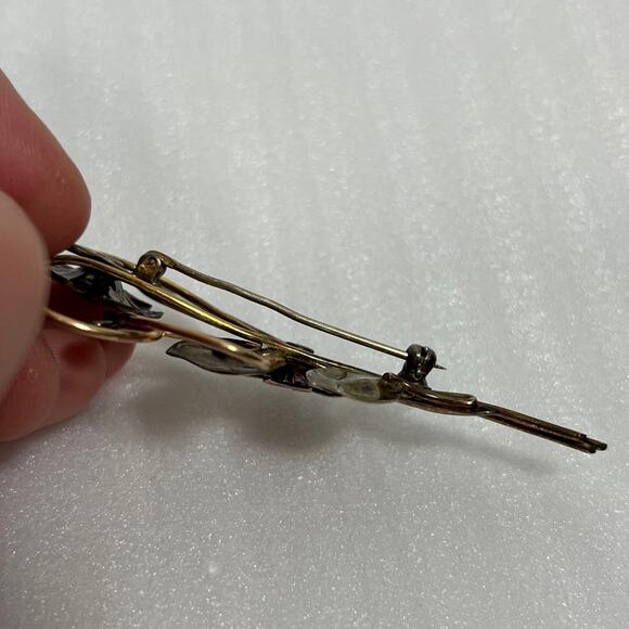 Signed Harry Iskin 1/20 10K Gold Filled Flower Bouquet Brooch, Red Glass Stones - Picture 7 of 8